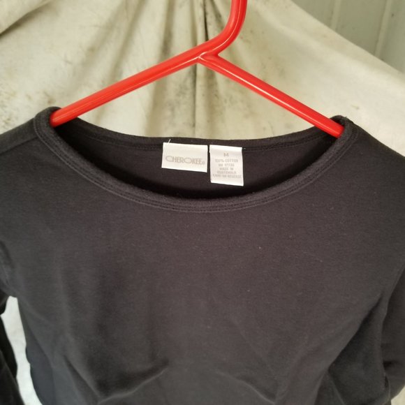 Cherokee Black 100% Cotton Long Sleeve Pull-over Size M - Picture 2 of 4